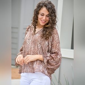 SHINE BROWN PRINTED BLOUSE